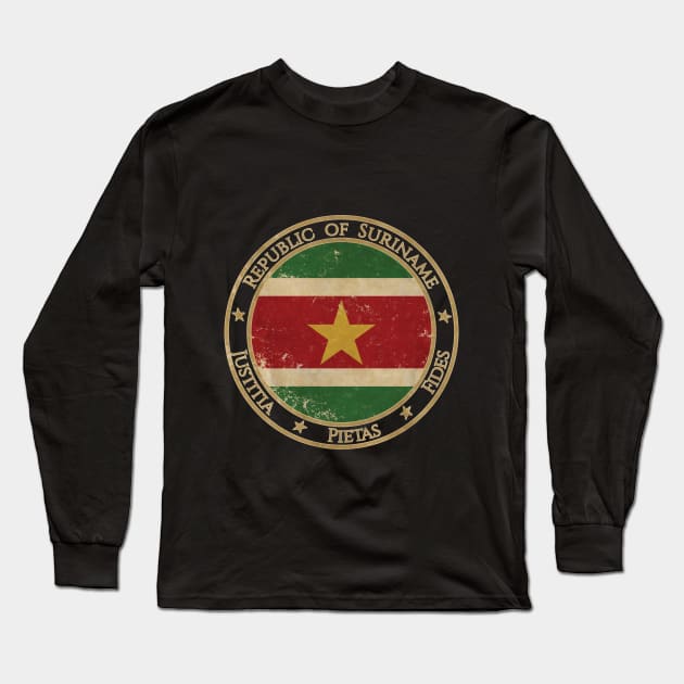 Vintage Republic of Suriname USA South America United States Flag Long Sleeve T-Shirt by DragonXX